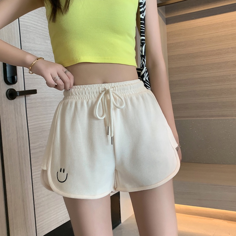 Quần Short Thể Thao Thêu Hình Mặt Cười Phong Cách Hàn Quốc Cho Nữ