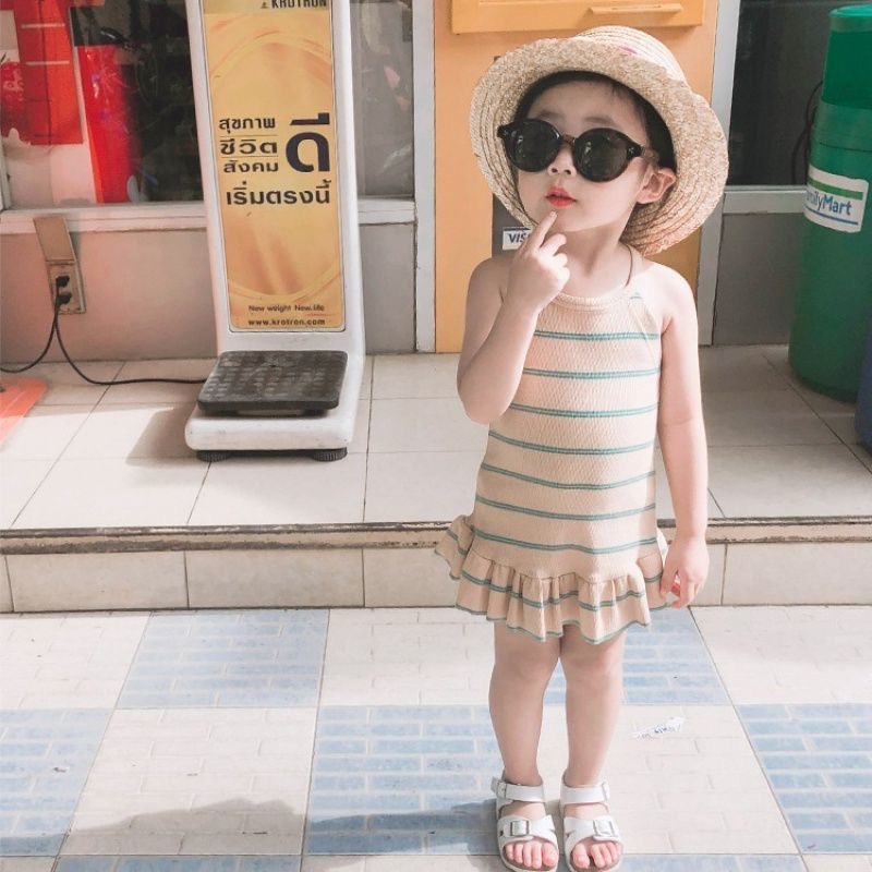 Váy đầm thun xoè sát nách kẻ sọc nhiều màu cho bé gái  N01277