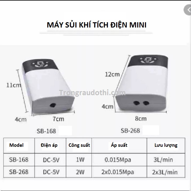 Sủi oxy tích điện mini 1 vòi / 2 vòi SB-168/268, xịn, đẹp, nét, vô cùng hữu ích cho anh em chơi thủy sinh