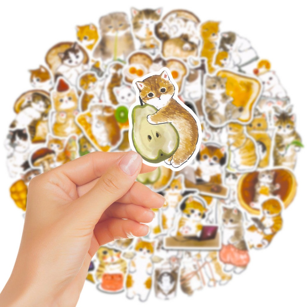 Sticker hình dán mèo cute kitten pastel dễ thương boss và sen pastel trang trí mũ bảo hiểm Laptop journal sổ tay