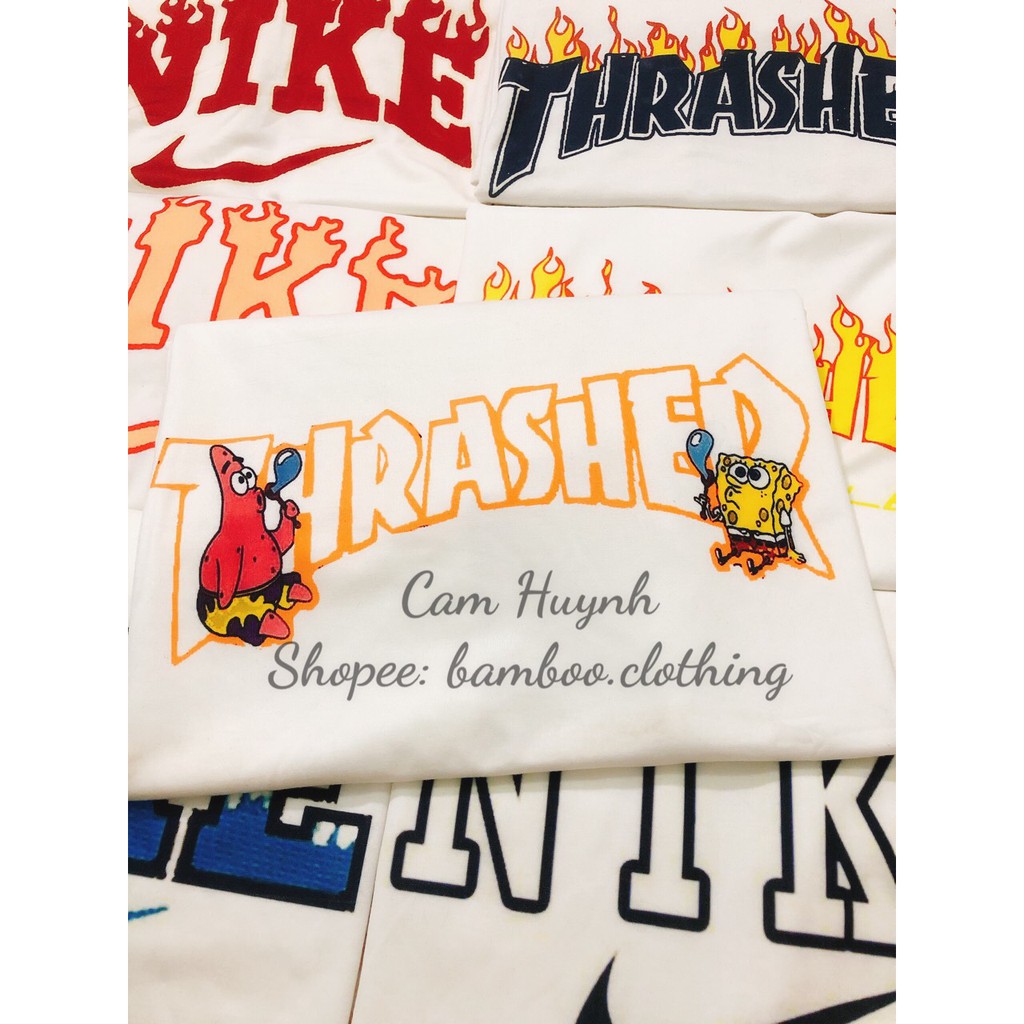 Mẫu Áo Phông Trắng Tay Lỡ In Logo Hiệu THRASHER Mùa Hè Ulzzang - Unisex Form Rộng