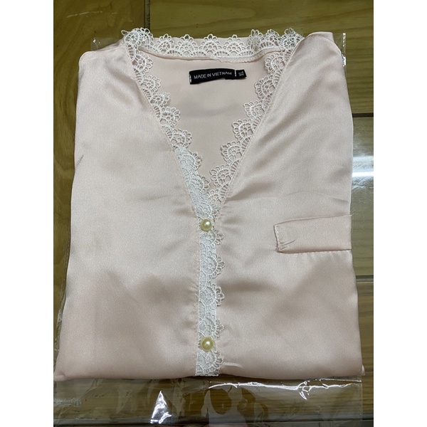 Bộ Ngủ, Bộ Mặc Nhà Pyjama Lụa Satin Mềm Mát Cao Cấp Phối Ren