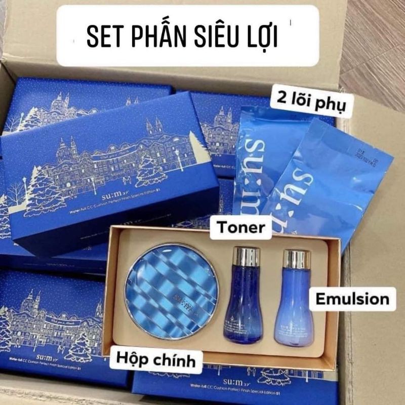 Phấn nước Su:m37 xanh kiềm dầu, mỏng mịn che khuyết điểm tốt  thấm nhanh cho da Water full Cc cushion perfect finish