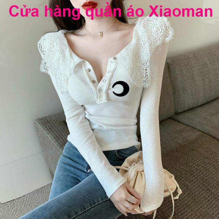 Ren đáy áo nữ trong mùa xuân và thu mới sexy thận trọng hot girl lộ xương đòn quần bó sát dài tay thun