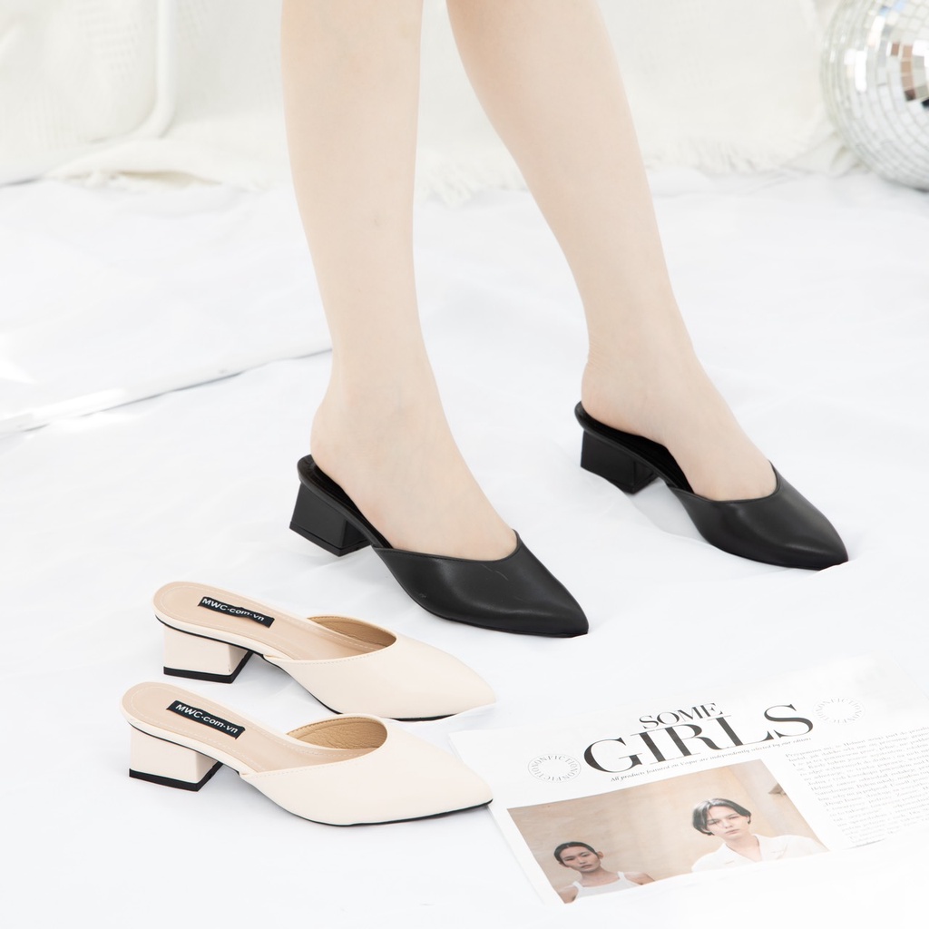 Giày MWC 4224 - Giày Sục Cao Gót Đế Vuông 3CM Mũi Nhọn Basic