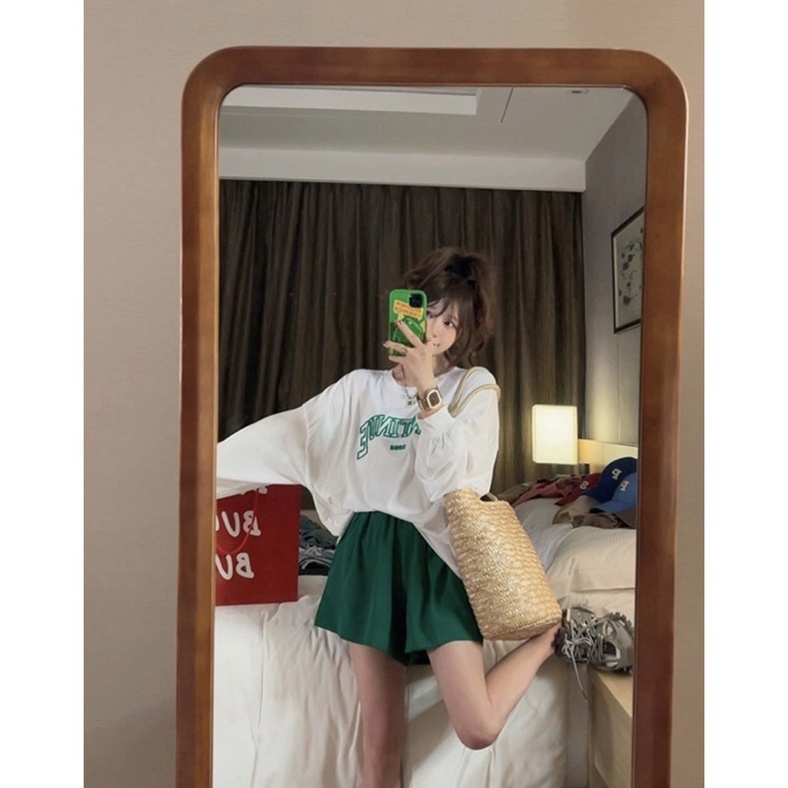 Set Đồ Áo Thun Dài Tay ContinueBộ quần short đùi áo form rộng Unisex mặc ở nhà UlzzangPhong cách thể thao chất Chân cua