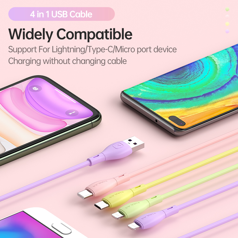 Cáp Sạc Nhanh KUULAA KL-X38 USB Type C Hỗ Trợ Truyền Dữ Liệu Thiết Kế 4 Trong 1 Cho Apple Android Làm Từ Silicon Lỏng