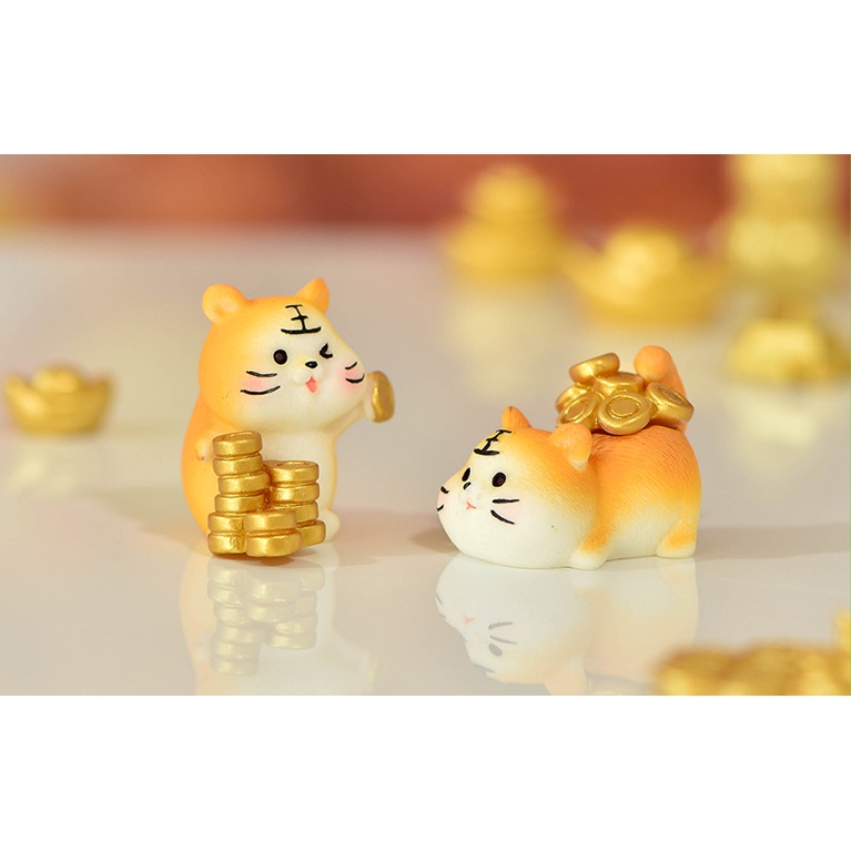 Mô Hình Trang Trí Ô Tô Bàn Làm Việc Phòng Khách - Phụ Kiện Trang Trí Taplo Xe Hơi Bộ Chú cọp thần tài Cực Yêu