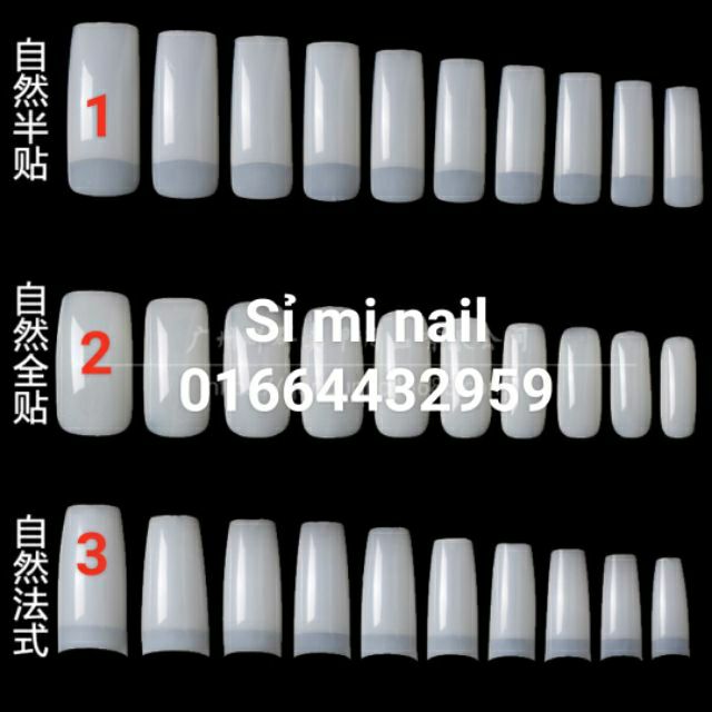 Móng giả lẻ số mẫu 2 màu trong màu tự nhiên. 3 phom móng theo mã số 1 túi 50 móng.