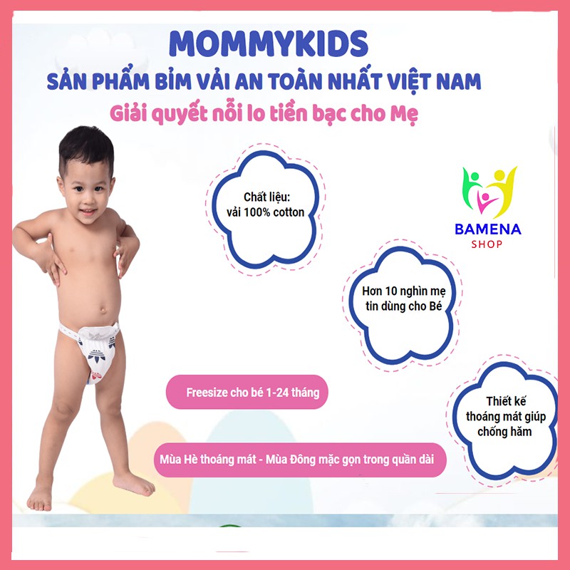 [Chống hăm, chống tràn]Tã vải,bỉm vải Mommykids,freesize (1-24 tháng) 4 miếng