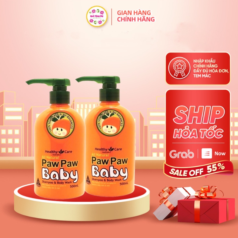 Sữa tắm gội 2 trong 1 cho bé Healthy Care Paw Paw Baby Shampoo Body Wash 500ml - QT271