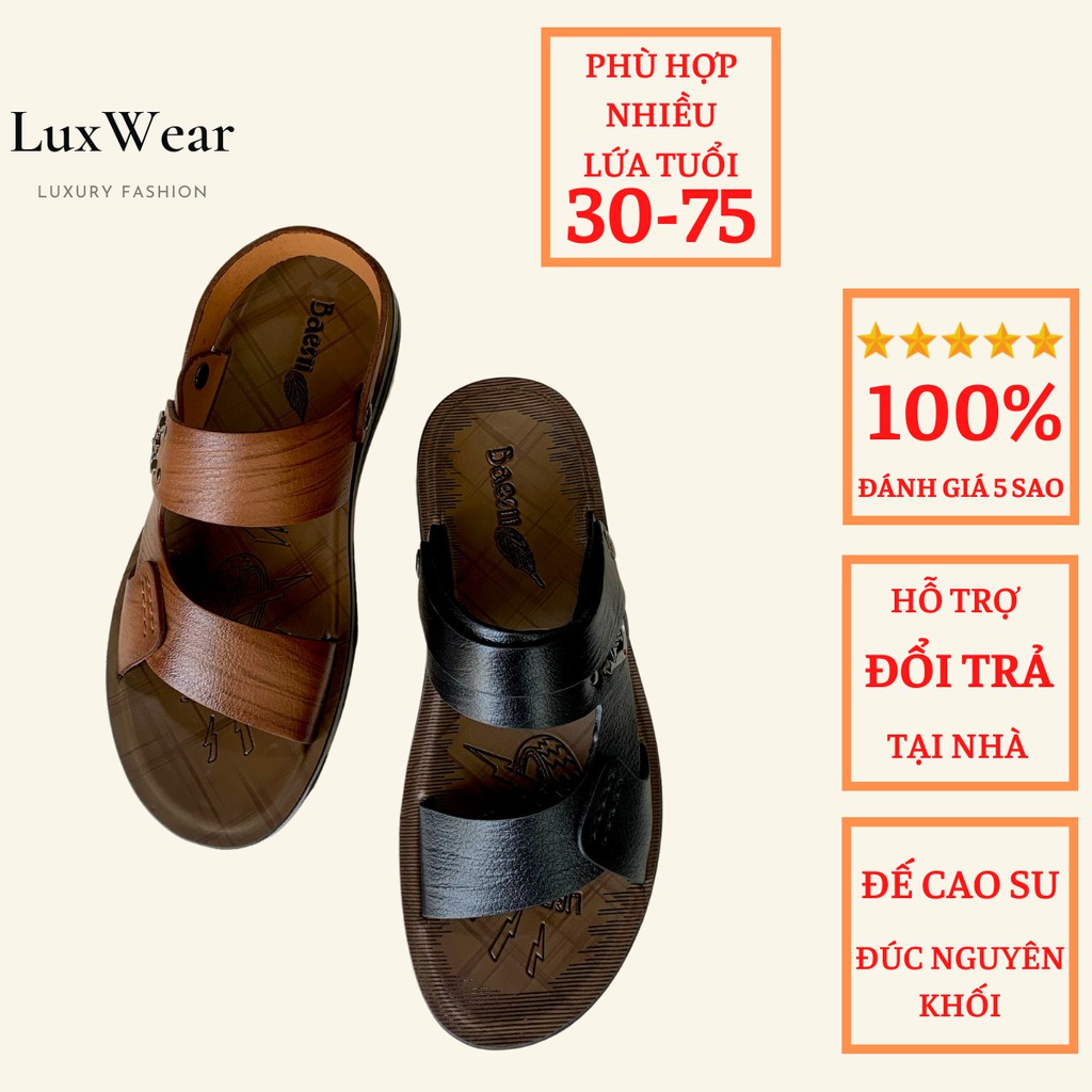 Dép Da Nam Cao Cấp Da Bò Đế Cao Su Đúc Nguyên Khối LuxWear - DDB