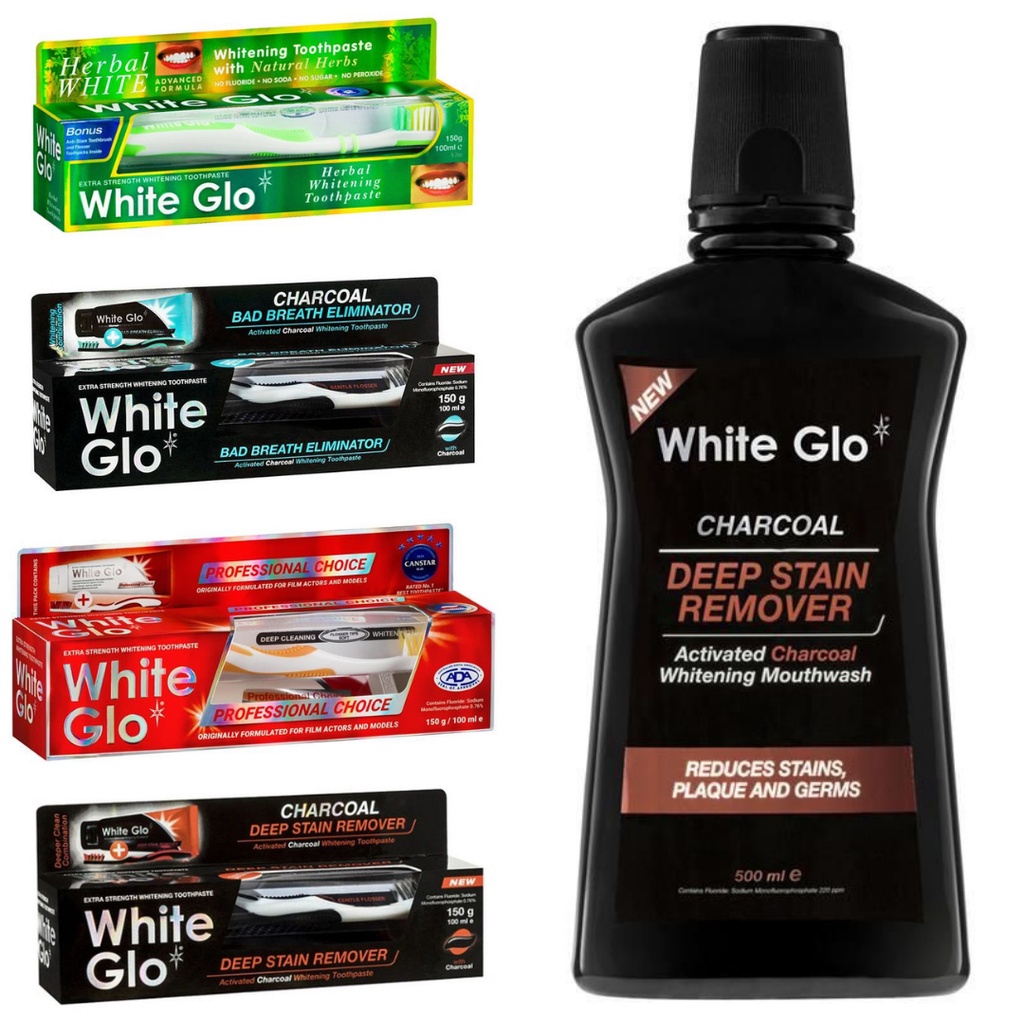 Kem Đánh Răng White Glo Thảo Mộc/Than Hoạt Tính Làm Trắng Răng/Bay Mùi Hôi Miệng/Loại Bỏ Mảng Bám 150G