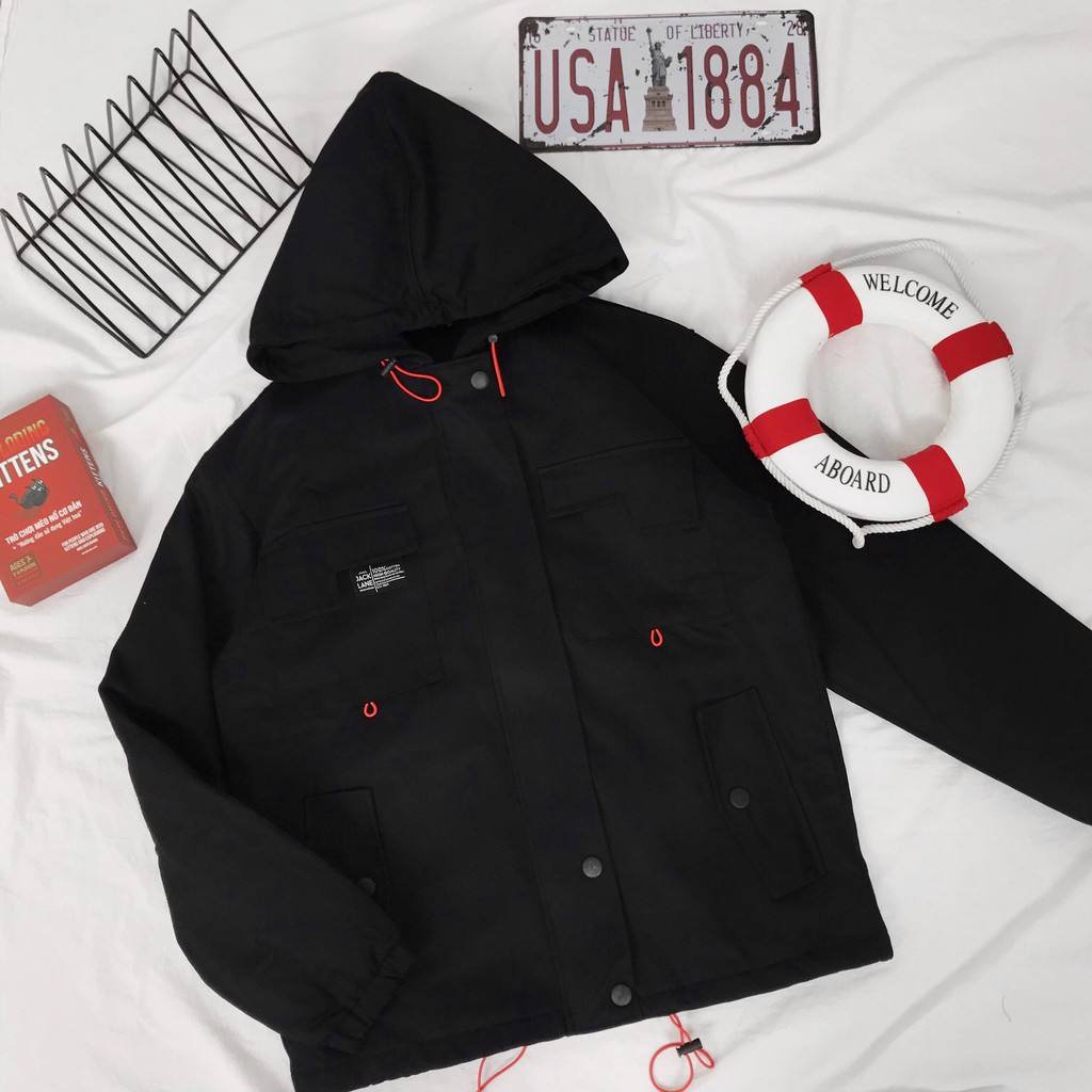 Áo Khoác Chần Bông Black Jacket, JACKLANE , Áo khoác dài tay Unisex Jack Lane dày nhiều lớp có túi và dây rút | BigBuy360 - bigbuy360.vn