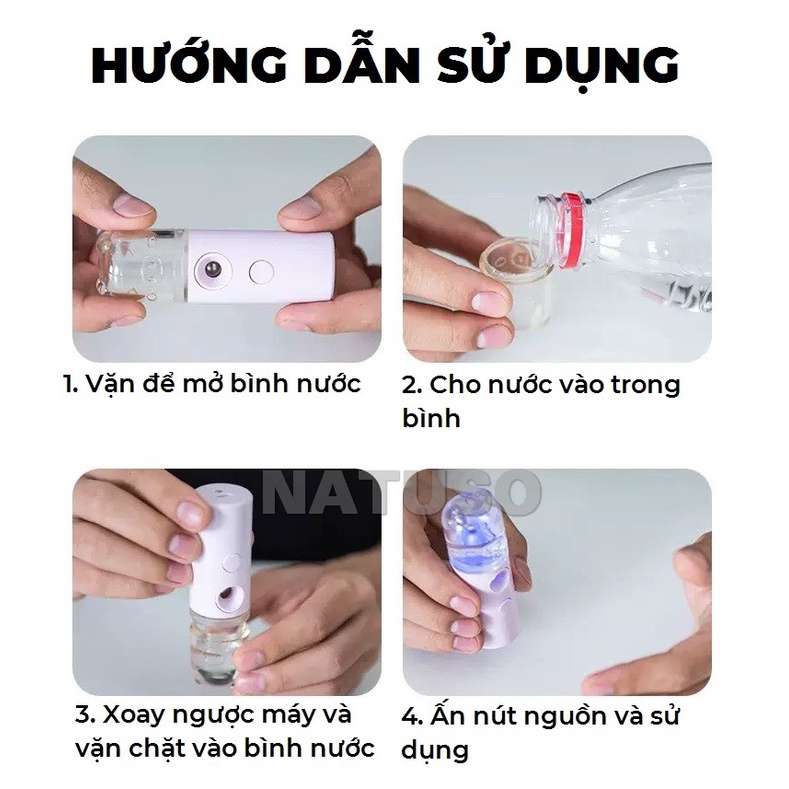 Máy phun sương tạo độ ẩm xông tinh dầu xịt khoáng mini cầm tay để bàn nhỏ gọn có đèn nhiều màu – Natuso B12