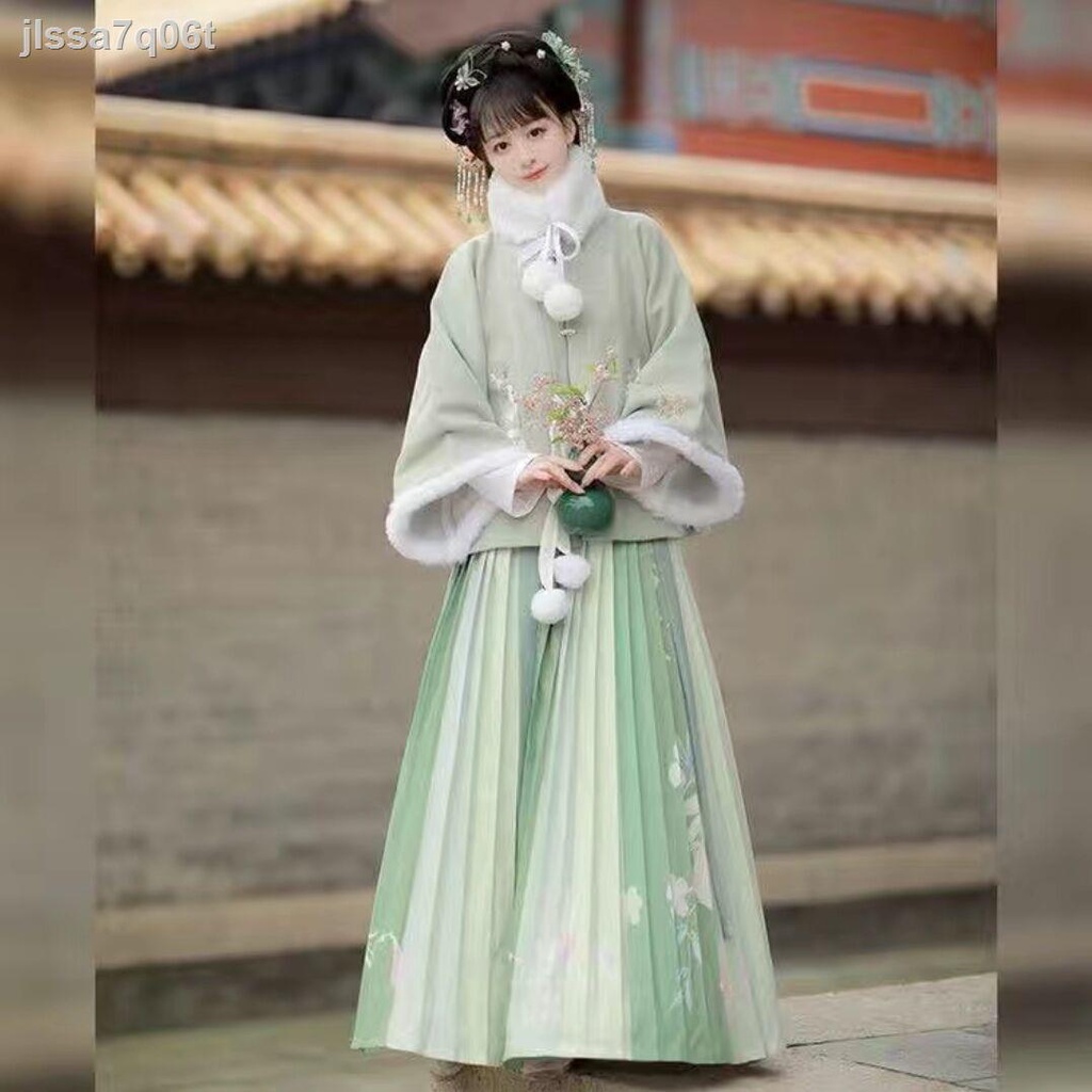 Hanfu mùa đông của phụ nữ mùa đông dày cổ vuông áo khoác dài ta