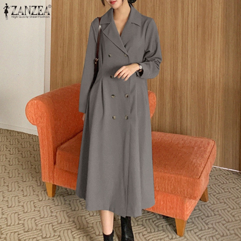 Đầm ZANZEA cổ bẻ hai hàng nút cài phong cách thời trang công sở nữ trang trọng thường ngày