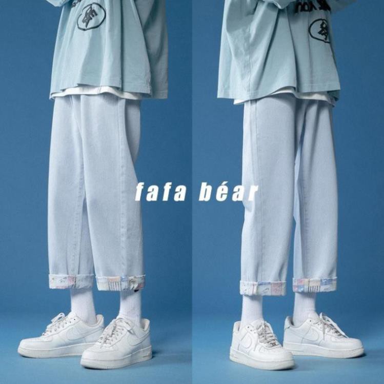 Quần baggy ống suông rộng hottrend 2021 - Quan jeans sắn gấu họa tiết phong cách hàn Quốc Hàng loại 1 chất đẹp