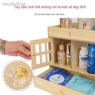 ☍№◙Máy tính để bàn bằng gỗ lớn sắp xếp ngăn kéo hộp lưu trữ mỹ phẩm với gương hộp trang điểm hộp lưu trữ hộp đựng son mô