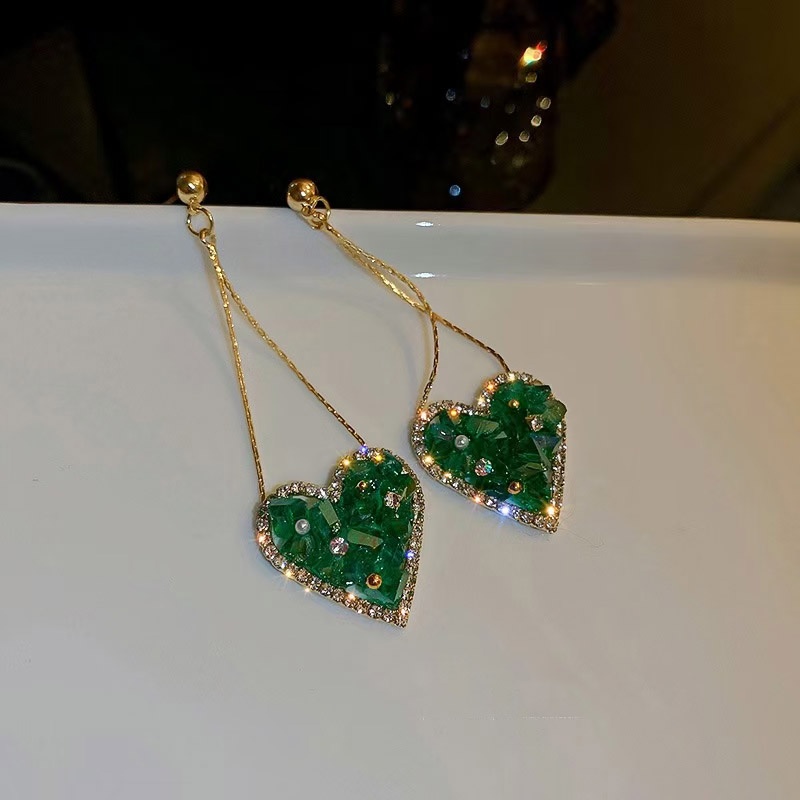 Hoa Tai Dáng Dài Mạ Bạc 925 Hình Trái Tim Phong Cách Hàn Quốc Mới