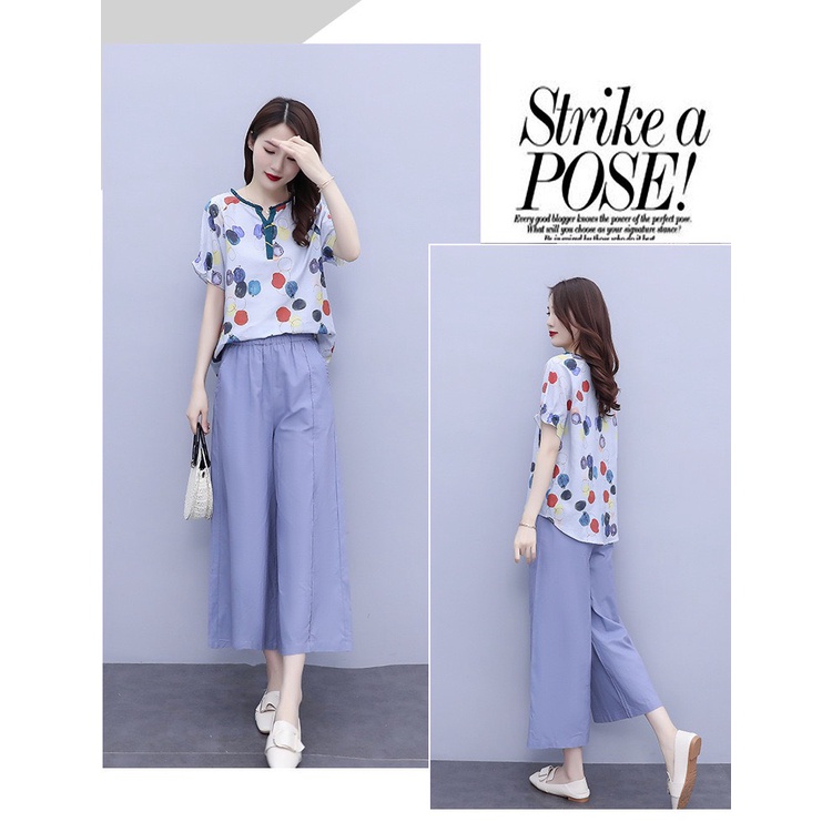 SA9217 Set áo và quần dài ống rộng nữ hè vải cotton thô mềm mại hàng nhập