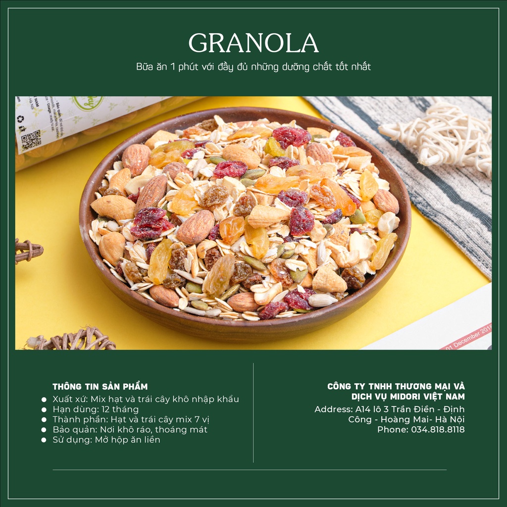 Granola 370g Vietgourmet siêu hạt dinh dưỡng, ngũ cốc giảm cân, ăn vặt healthy, thành phần 7 hạt dinh dưỡng cao cấp