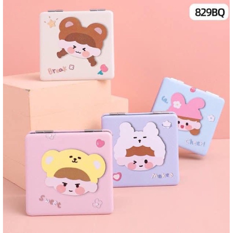 Gương 2 mặt dễ thương hình tròn, hình vuông