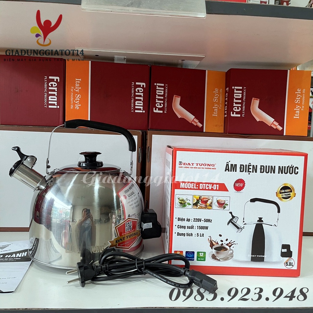 Ấm điện đun nước Đạt Tường DTCV-01 dung tích 5 Lít-Công suất 1500W- Có còi báo, tự ngắt khi nước sôi-Bảo hành 12 tháng