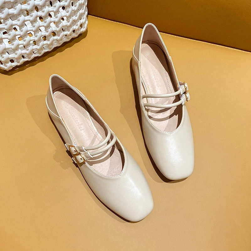 Giày Mary Jane IELGY đế bằng chống trượt màu trơn có khóa cài hợp thời trang