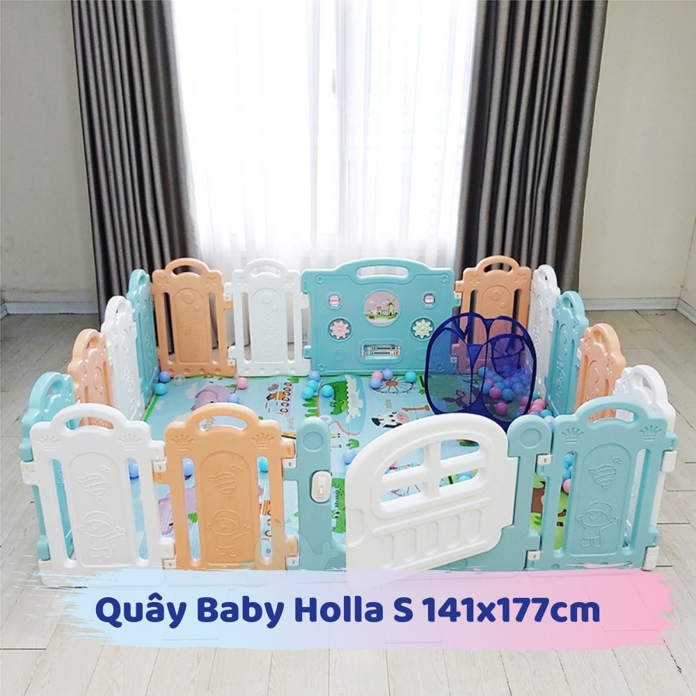 Quây Cũi Bằng Nhựa Cho Bé Baby Holla - Quây nhựa Holla Em Bé Fullset - Tặng bóng, thảm, giỏ đựng - Tháo lắp