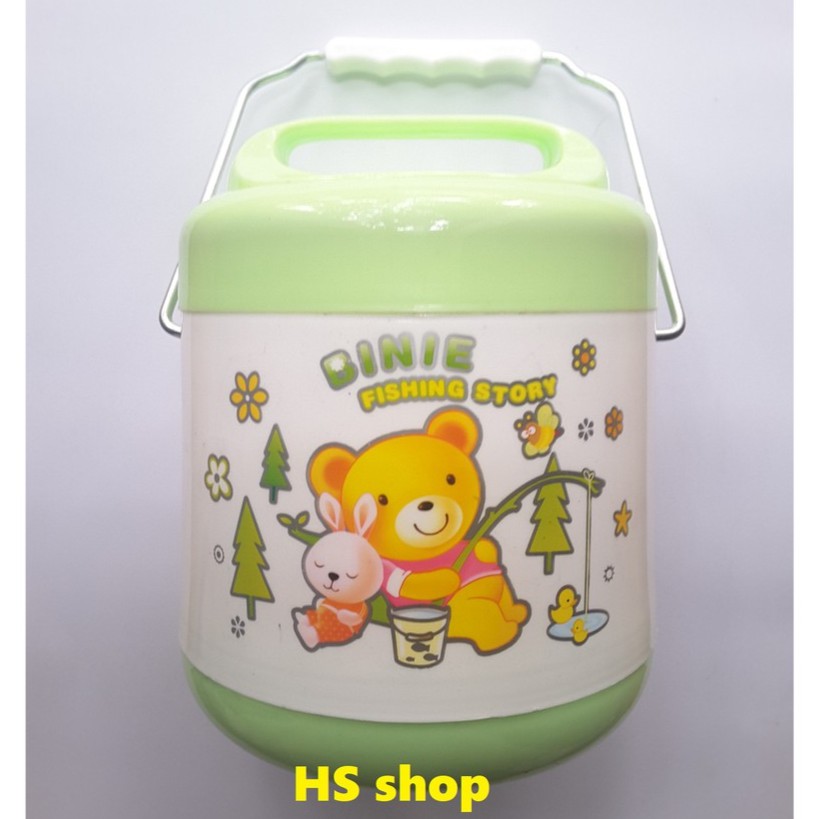 Cặp lồng giữ nhiệt 2 ngăn Song Long (16x18,5cm, Xanh lá)  -Đựng đồ ăn tiện lợi - NPP HS shop