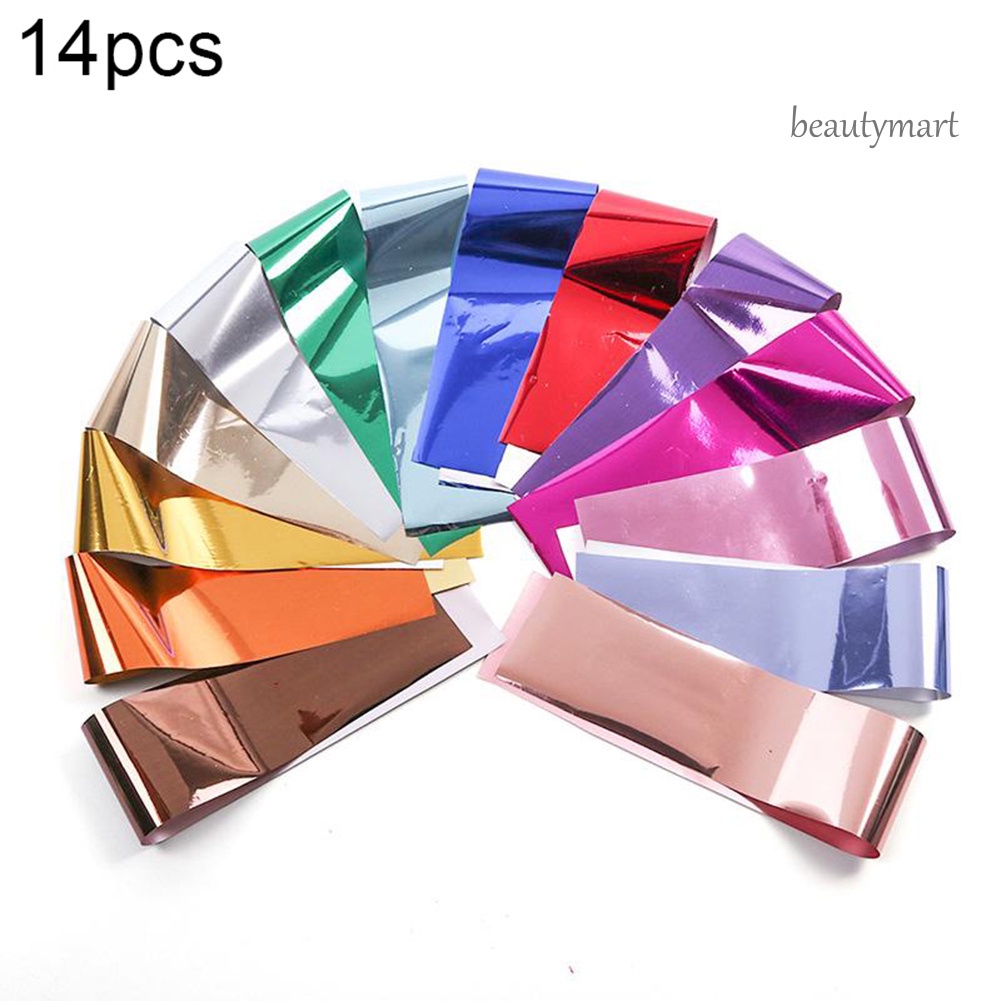 [Hàng mới về] Bộ 14 Tờ Giấy Dán Trang Trí Móng Nghệ Thuật Nhiều Màu Sắc