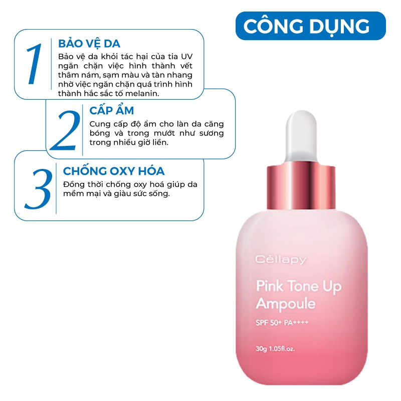 Serum trắng da -Tinh chất dưỡng trắng nâng tone chống nắng Pink Tone Up Ampoule SPF 35+ PA+++ Hàn Quốc 30ml