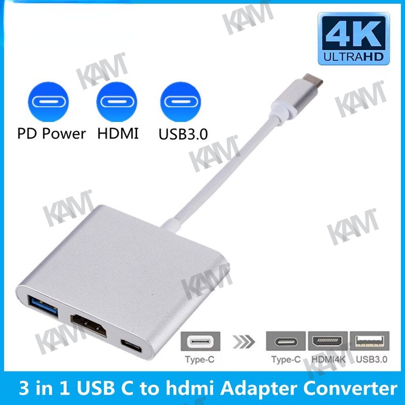 Cáp ChuyểN ĐổI Đa CổNg USB-C Sang HDMI 3 Trong 1 Cho Samsung Huawei iPad Mac NS USB 3.1 Type C Sang HDMI 4K USB 3.0 USB 3.2