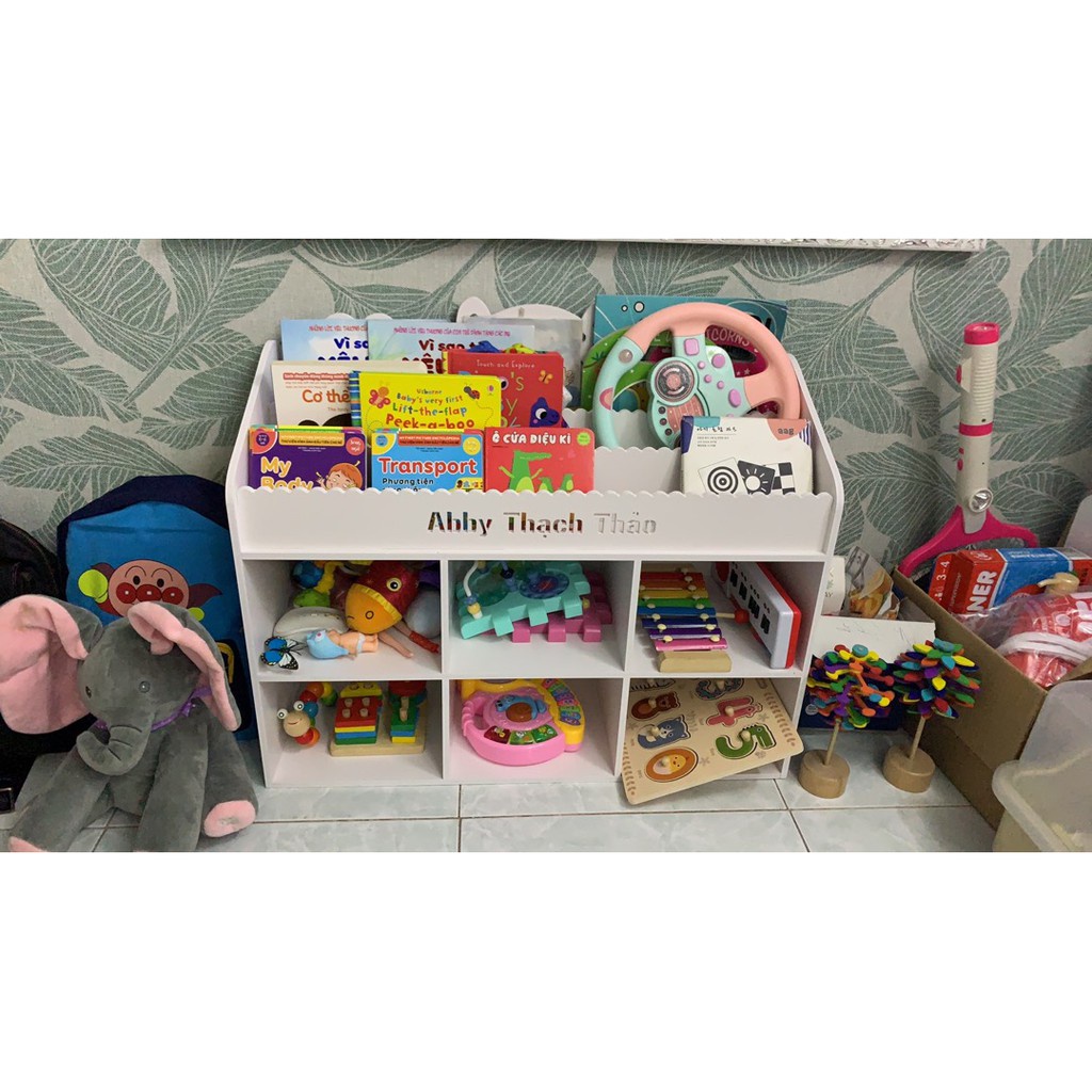 Kệ Giá sách hình gấu 2 tầng kèm ngăn chứa đồ  Cao 55cm  ngang 65cm  sâu 25cm