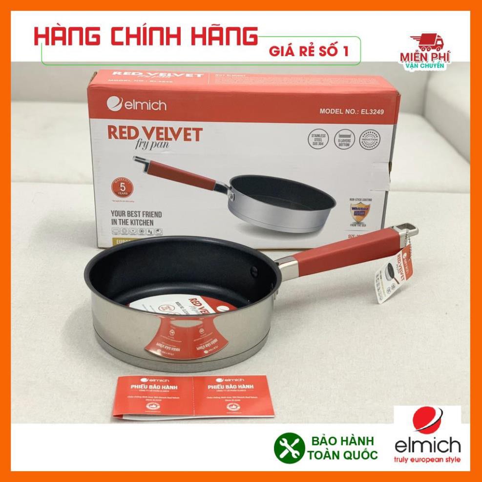 CHẢO CHỐNG DÍNH ELMICH INOX 304 RED VELVET 20CM EL3249, CHẢO ELMICH CHỐNG DÍNH BẾP TỪ 20CM