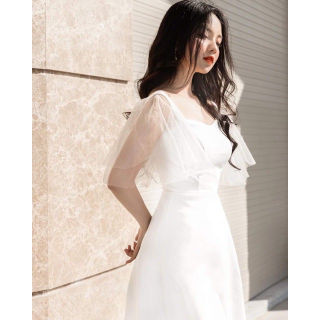 Đầm dự tiệc dáng xòe phối tay lưới siêu xinh chất mềm mại vải may 2 lớp mã