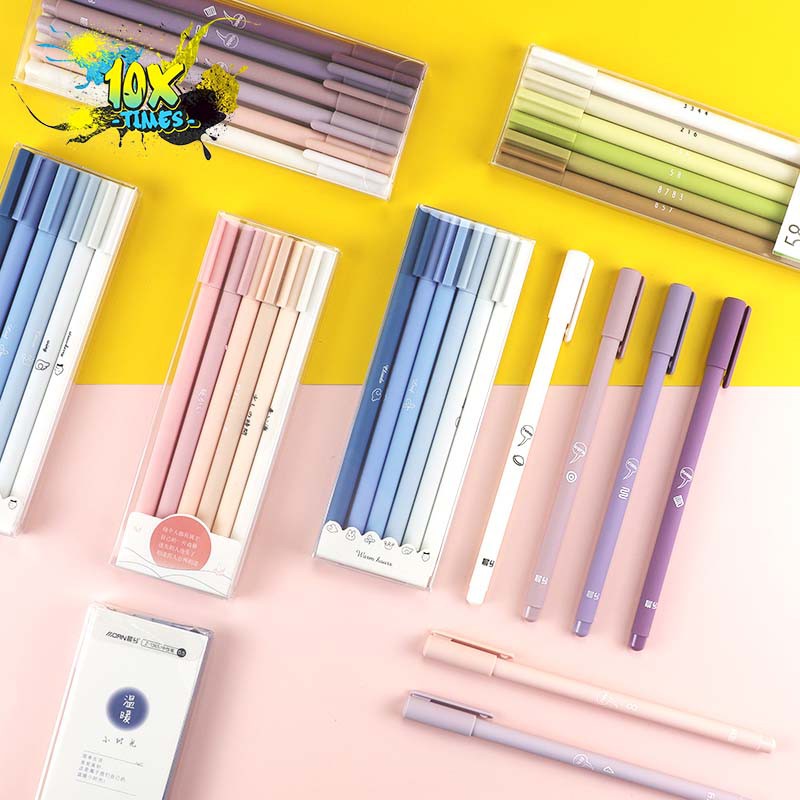 Combo 6 bút gel màu pastel dễ thương (cute) tím, hồng, xanh dương, xanh lá dễ thương mực đen quà tặng sinh nhật bạn gái