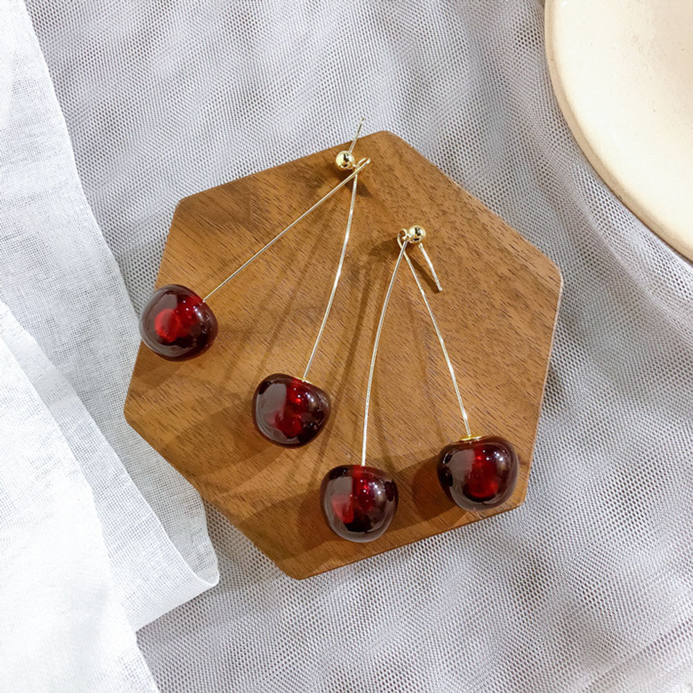 Khuyên tai mặt hình quả cherry đỏ ngọt ngào đáng yêu cho nữ