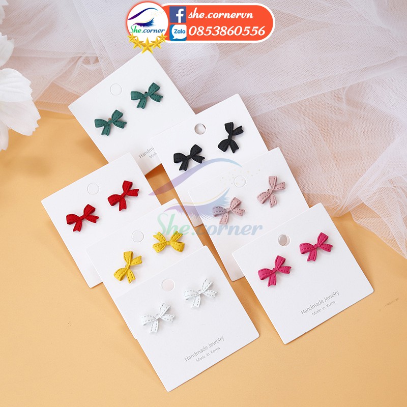 Hoa tai bông tai Hàn Quốc nơ nhỏ Q026 s925 nhiều màu dễ thương