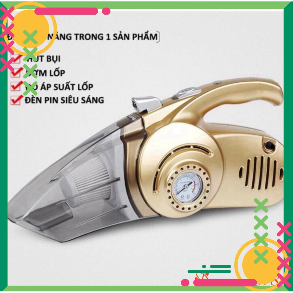 [FREE SHIP] 💥[CHÍNH HÃNG + FREE SHIP]💥 Máy Hút Bụi ô tô 4 in 1 Bơm Lốp Đo Áp Suất Và Đèn Pin Siêu Sáng BẢO HÀNH 1 NĂM�