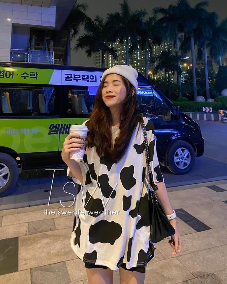 Áo phông bò sữa cá tính hot trend fom thụng