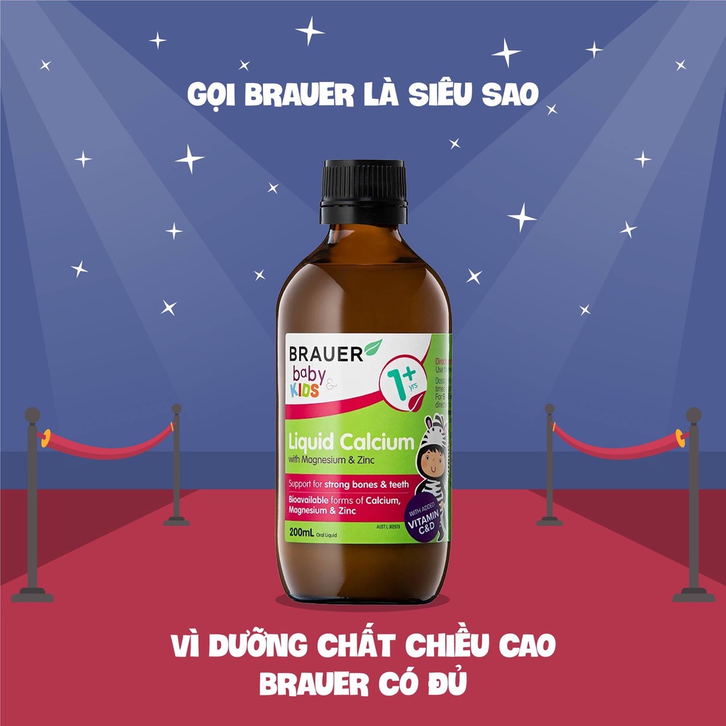 Bổ sung canxi, magie và kẽm Brauer Úc cho trẻ trên 1 tuổi (200ml)