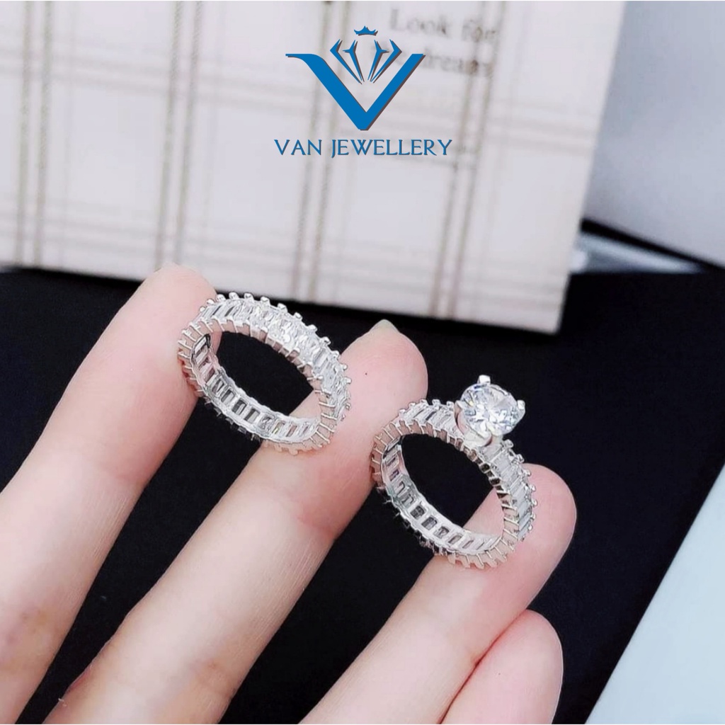 Nhẫn bạc nhẫn một hàng đá tròn Full đá Van Jewelry V10012 sáng lấp lánh kiểu dáng sang trọng