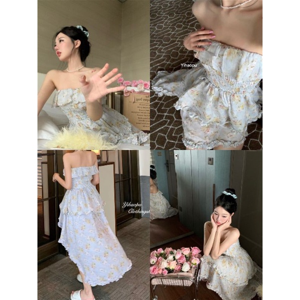Váy ống xòe tầng đuôi tôm hoa nhí xinh xắn sẵn S