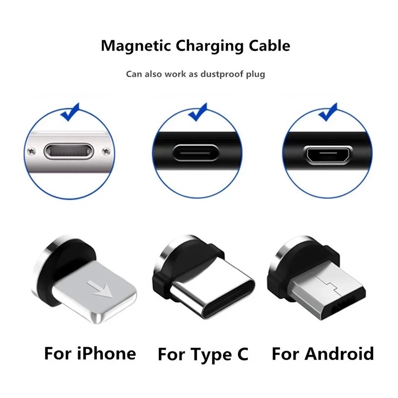 Set 5 Đầu Cắm Type-C Nam Châm Cổng Micro USB Cho Điện Thoại