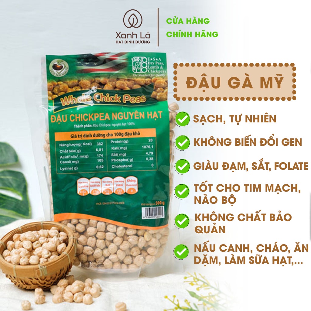 Hạt đậu gà sạch không biến đổi gen Xanh Lá nhập khẩu Mỹ