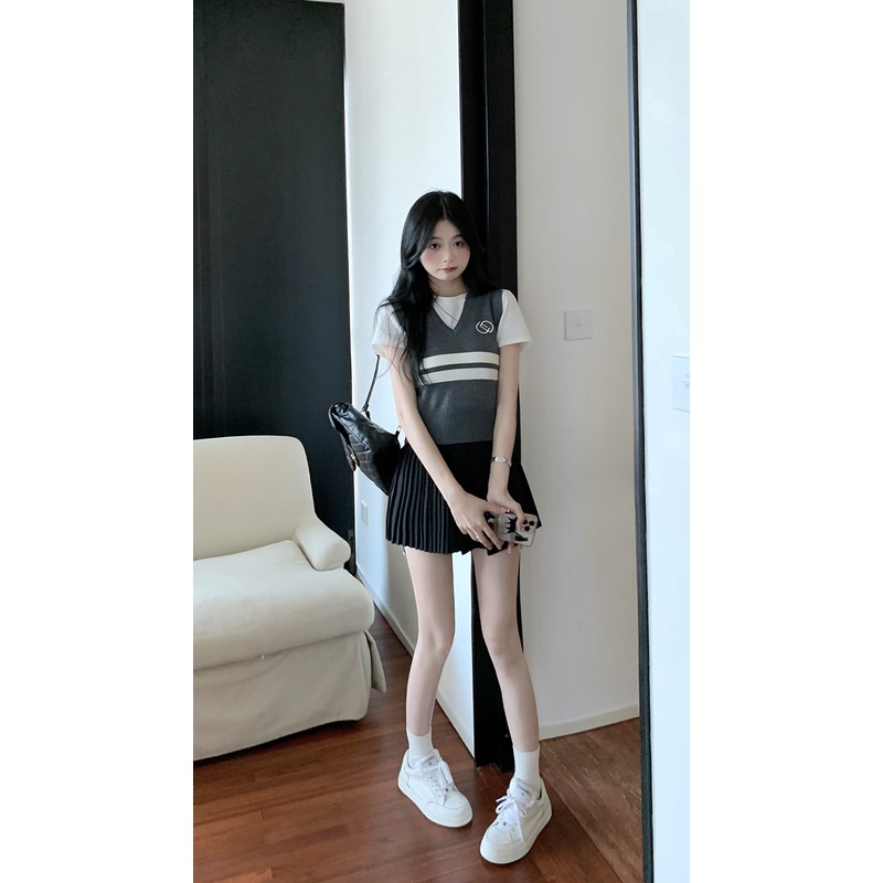 Áo Ghi Lê Hồng Ghi Sọc Ngang Không Tay Sát Nách Cổ Chữ V  Thời Trang Loại 1, Áo Tennis Thể Thao Hàn Quốc