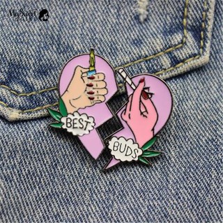🍉2Pcs BEST BUDS Broken Heart Brooch Pin Jacket Bag Collar Lapel Badge