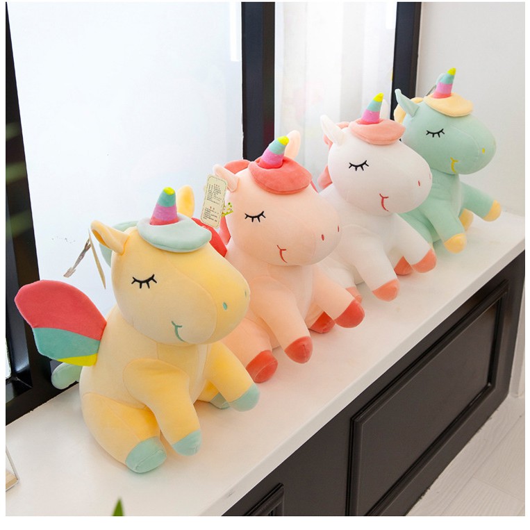 THÚ NHỒI BÔNG NGỰA KÌ LÂN UNICORN NGỒI CHO BÉ FULL SIZE FULL MẪU (40CM--->80CM)